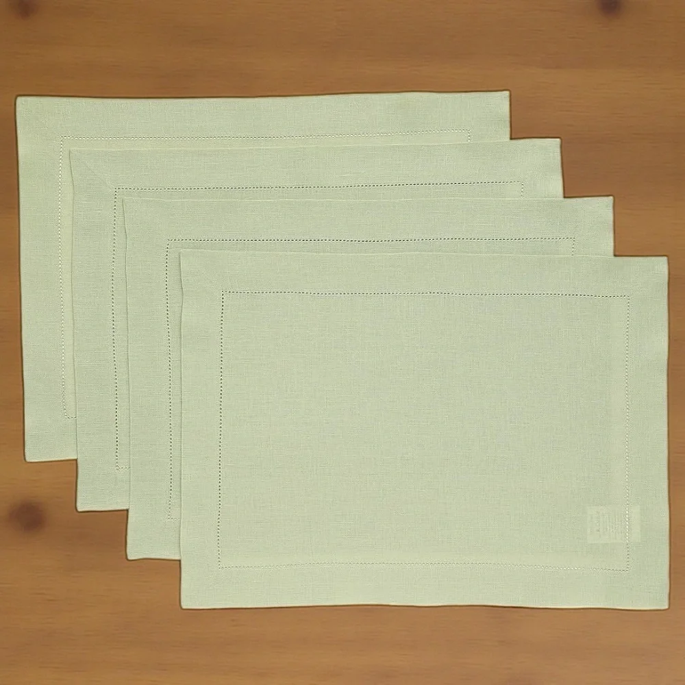 NWT Solino Home Linen Placemats Set of 4 Sage Green Hemstitch Table Mats